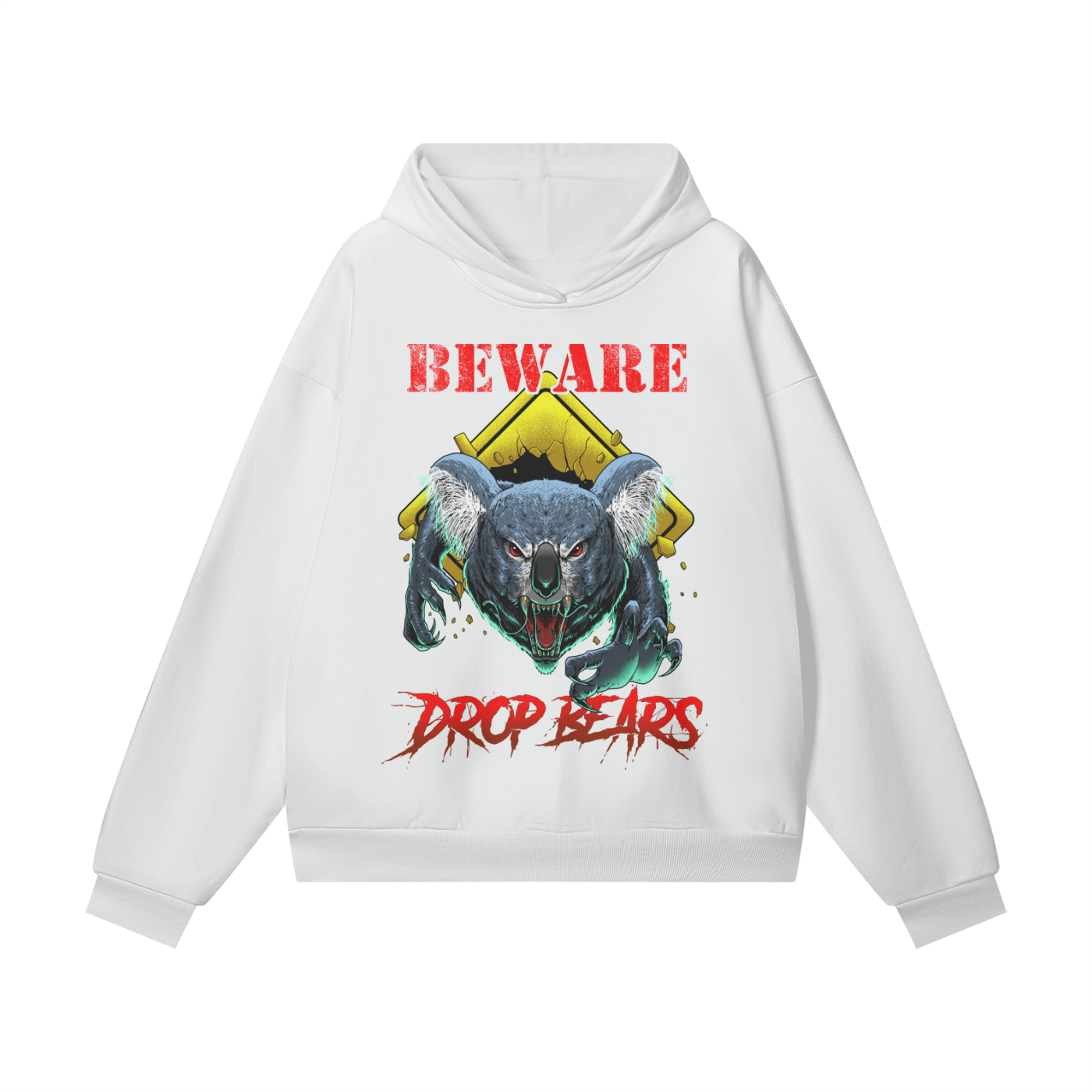 Beware Drop Bear Hidden Pocket Fleece White Hoodie
