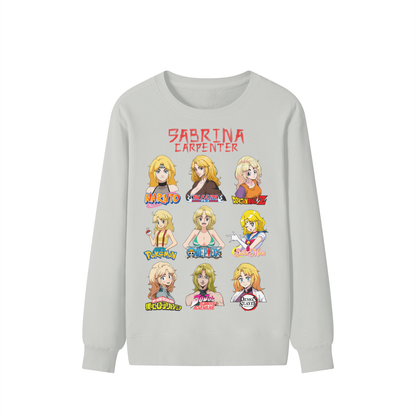 Sabrina Carpenter Anime Art Styles Sage Grey Classic Sweatshirt, Naruto, Bleach, Dragonball Z, Pokémon, One Piece, Sailor Moon, My Hero Academia, Jojo's Bizarre Adventure, Demon Slayer