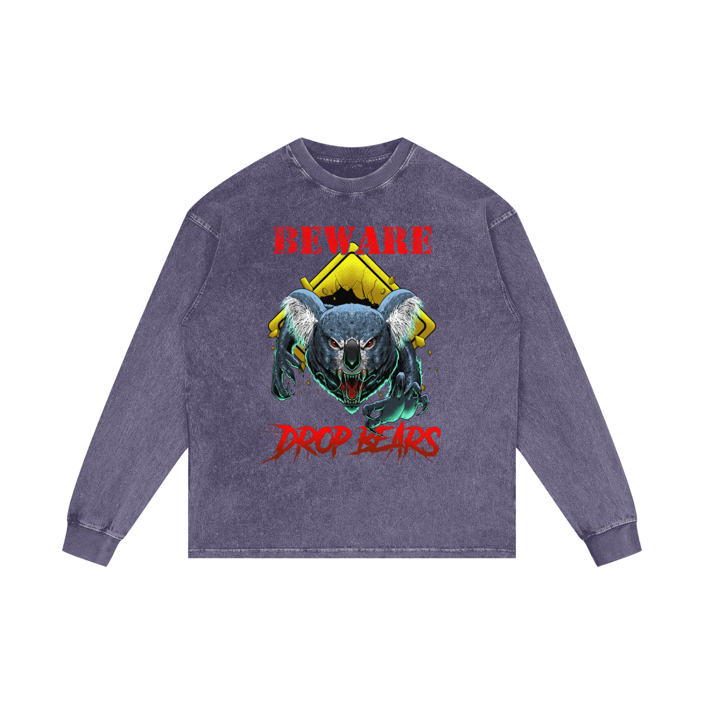 Beware Drop Bear Purple Haze Acid Wash Long Sleeve Tee
