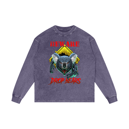 Beware Drop Bear Purple Haze Acid Wash Long Sleeve Tee