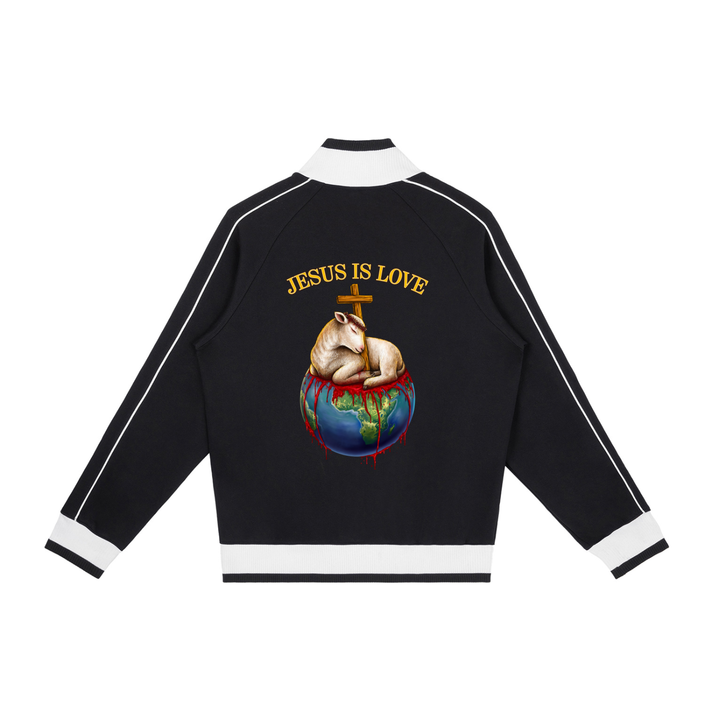 Jesus Is Love Black Retro Raglan Zip-Up Track Jacket