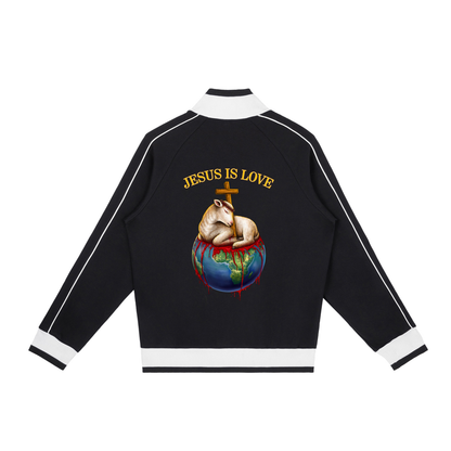 Jesus Is Love Black Retro Raglan Zip-Up Track Jacket