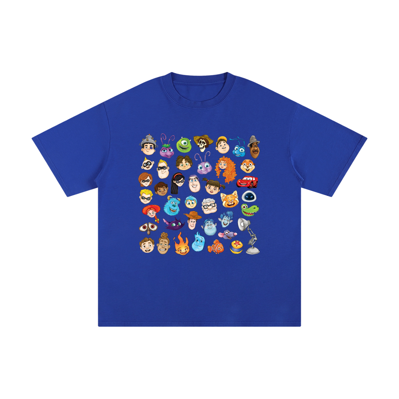 Watercolour Disney Pixar Protagonist Icons Cerulean Blue Classic Tee, Toy Story, A Bug’s Life, Monsters, Inc., Finding Nemo, The Incredibles, Cars, Ratatouille, WALL-E, Up, Brave, Inside Out, The Good Dinosaur, Coco, Onward, Soul, Luca, Turning Red, Elemental, Elio, Hoppers, Gatto