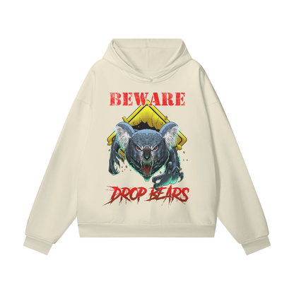 Beware Drop Bear Hidden Pocket Fleece Light Khaki Hoodie