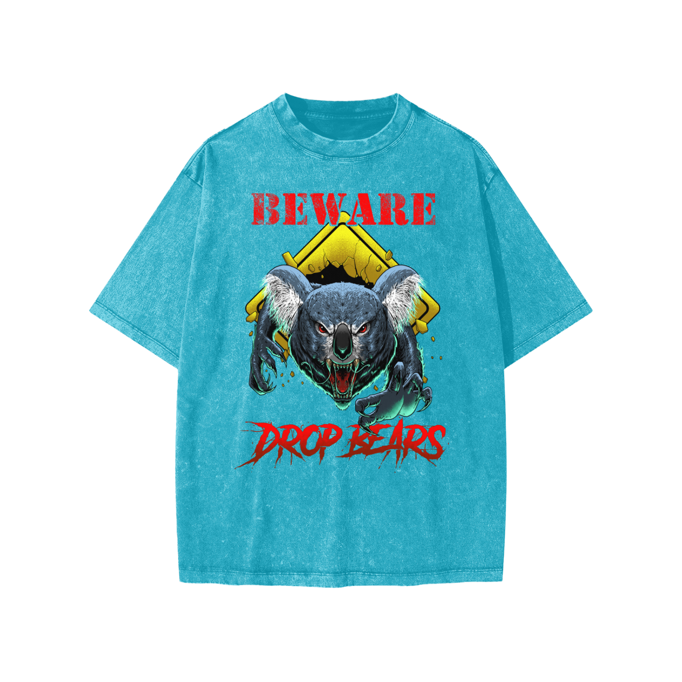 Beware Drop Bear Snow Washed Cyan Kids' Tee