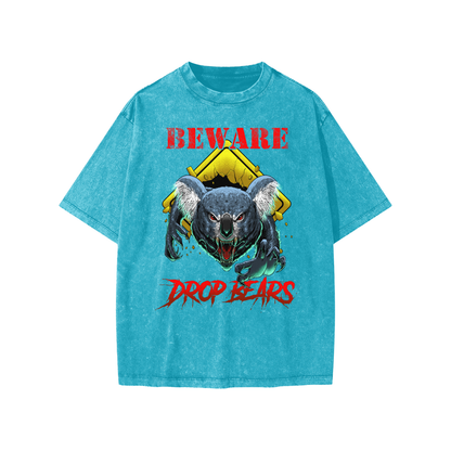 Beware Drop Bear Snow Washed Cyan Kids' Tee