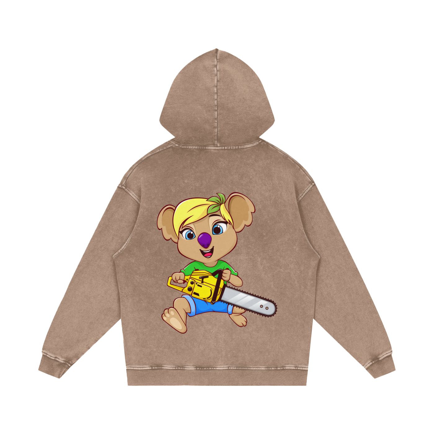 Disney Style Koala Chainsaw Acid Wash Sand Hoodie