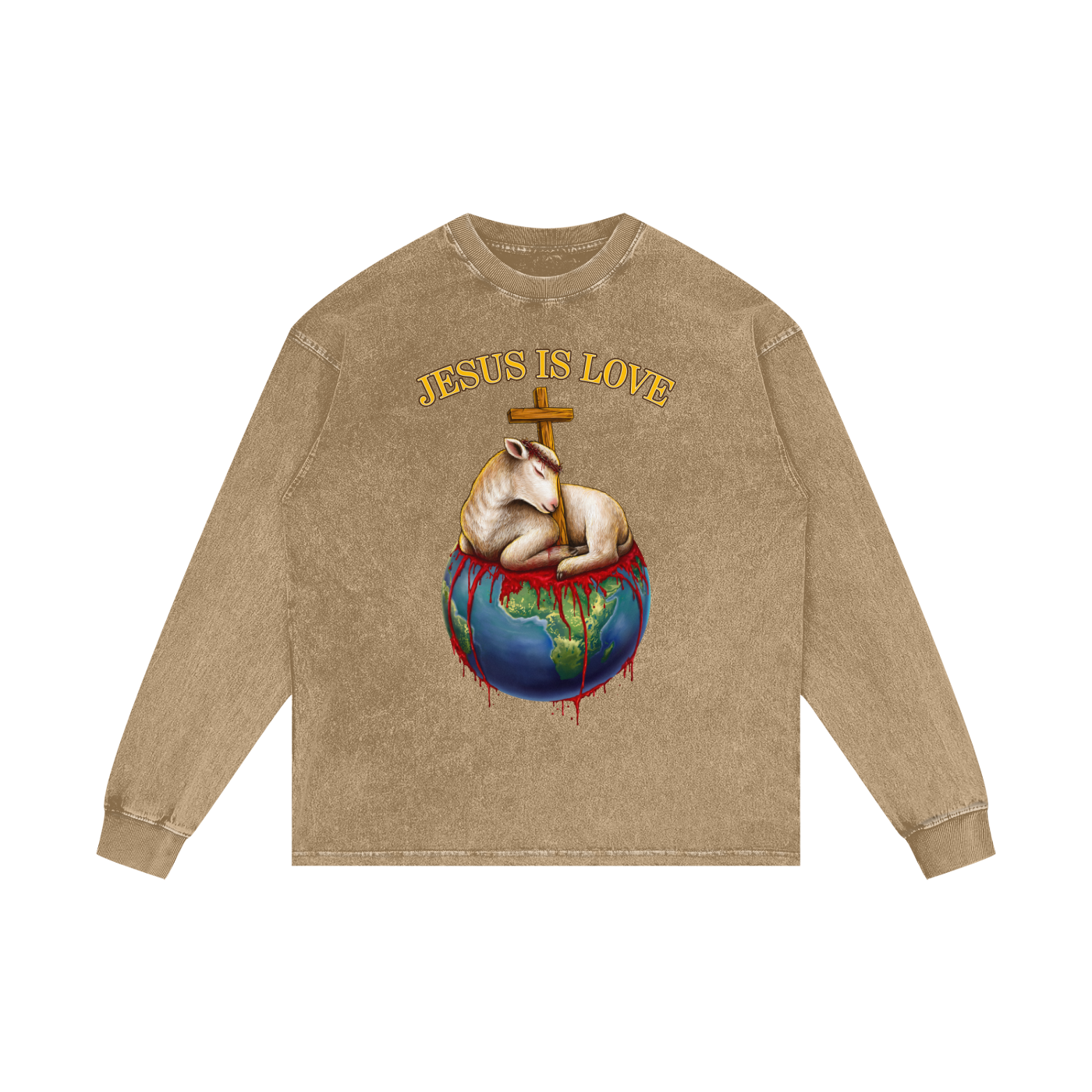 Jesus Is Love Honey Peach Acid Wash Long Sleeve Tee
