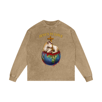 Jesus Is Love Honey Peach Acid Wash Long Sleeve Tee