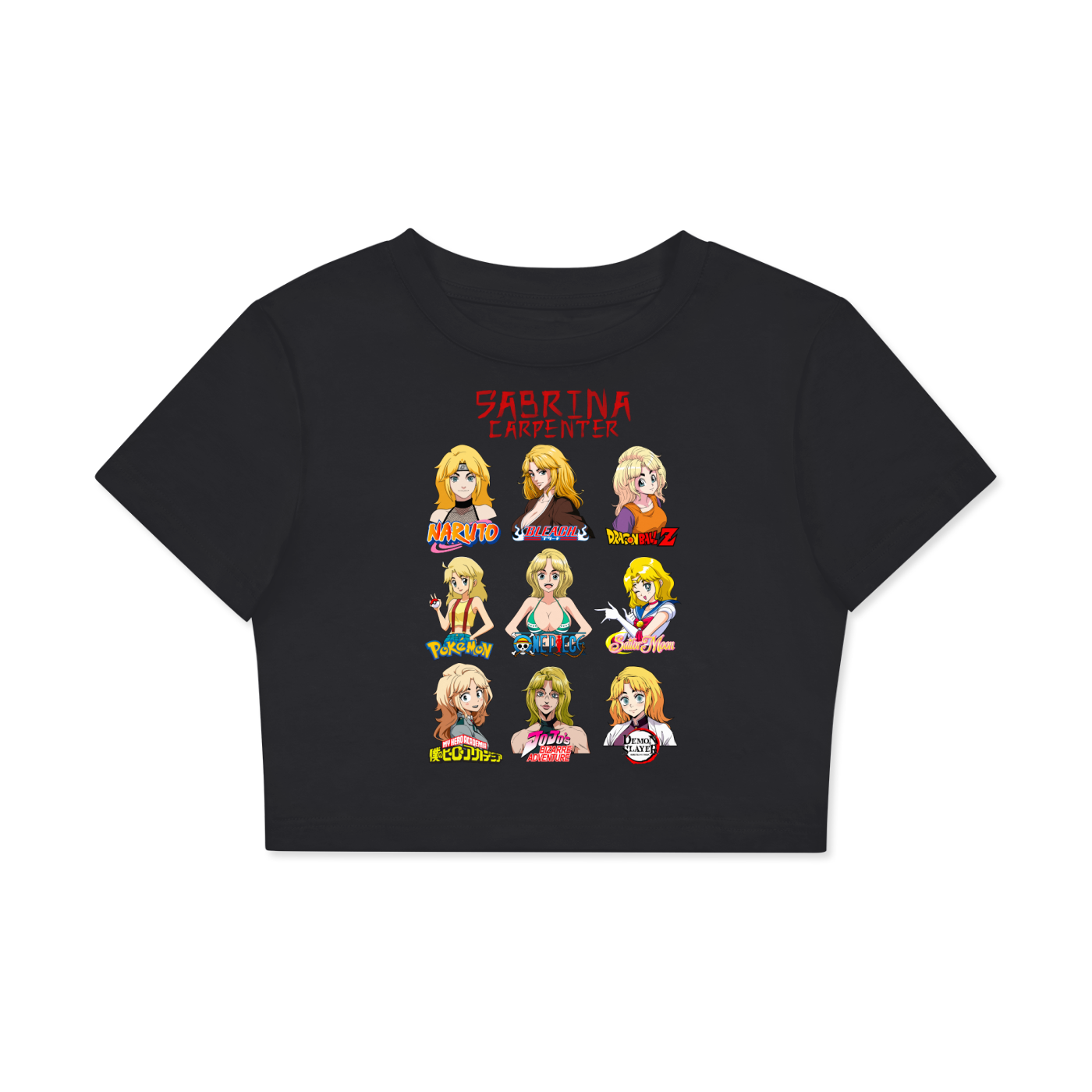 Sabrina Carpenter Anime Art Styles Black Classic Women’s Crop Top Tee