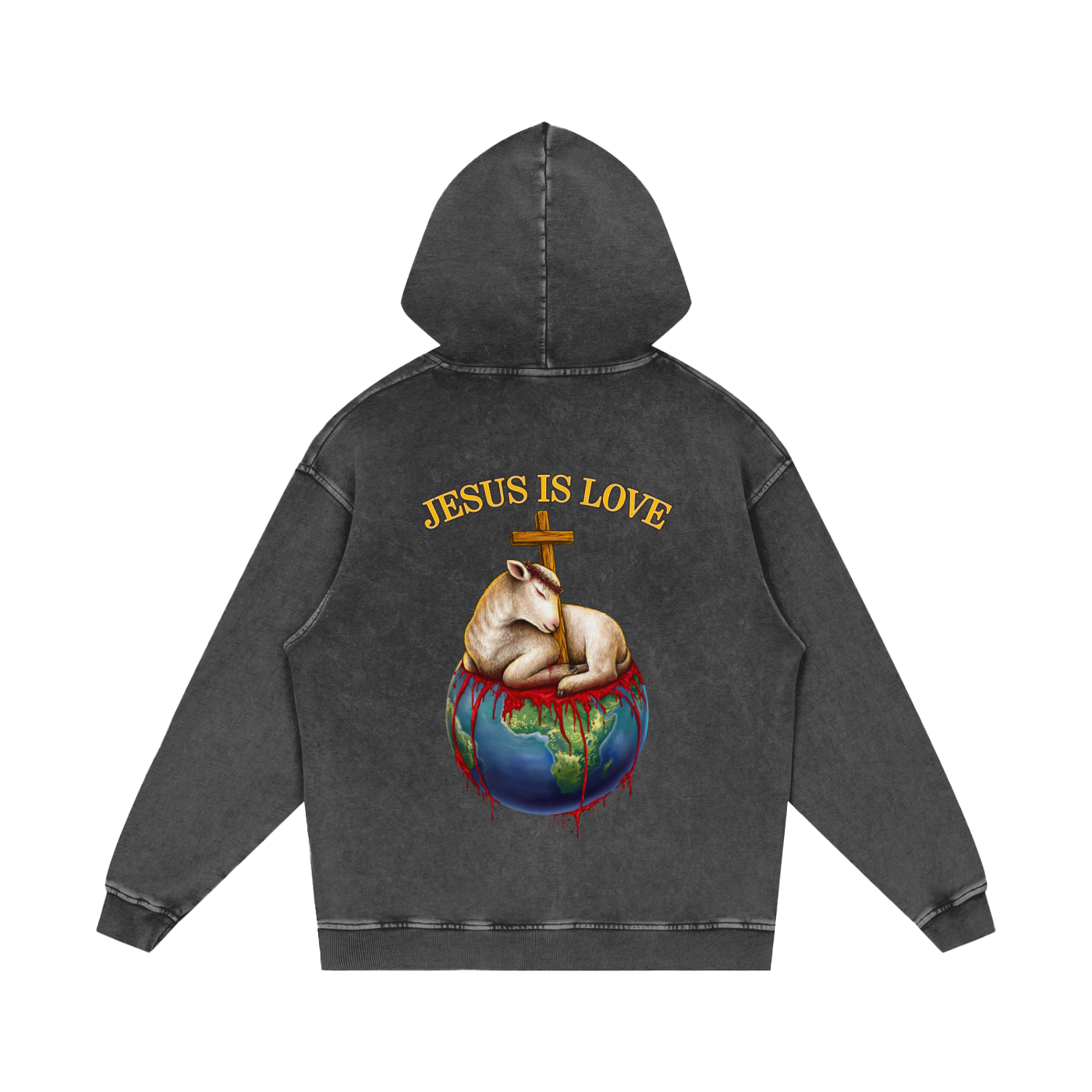 Jesus Is Love Acid Wash Dark Grey Hoodie