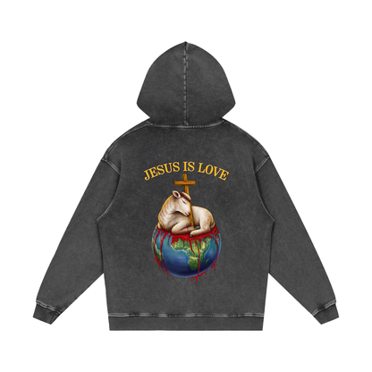 Jesus Is Love Acid Wash Dark Grey Hoodie