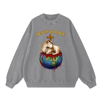 Jesus Is Love Acid Wash Light Grey Sweatshirt