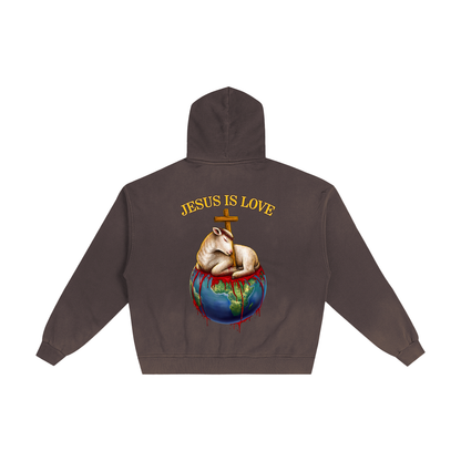 Jesus Is Love Cocoa Brown Sunfaded Zip-Up Hoodie