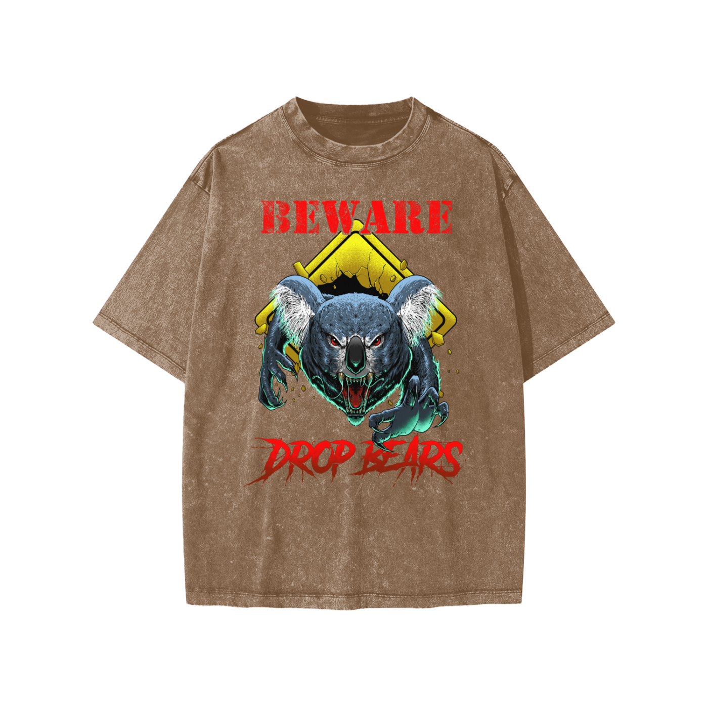 Beware Drop Bear Snow Washed Coffee Kids' Tee