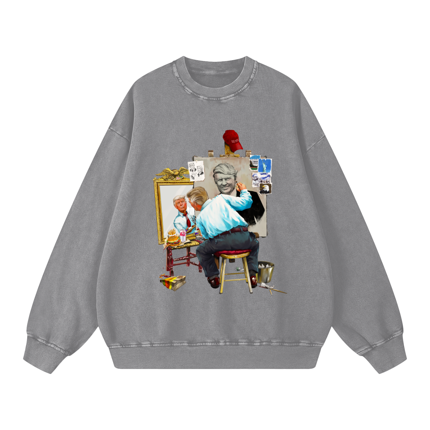 Donald Trump Triple Self Portrait Acid Wash Light Grey Sweatshirt