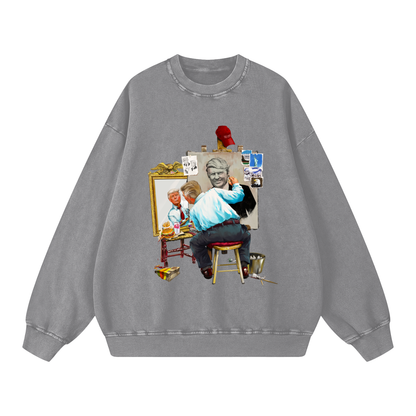 Donald Trump Triple Self Portrait Acid Wash Light Grey Sweatshirt