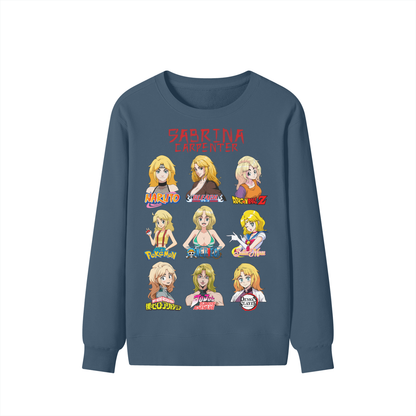 Sabrina Carpenter Anime Art Styles Dusty Navy Classic Sweatshirt, Naruto, Bleach, Dragonball Z, Pokémon, One Piece, Sailor Moon, My Hero Academia, Jojo's Bizarre Adventure, Demon Slayer