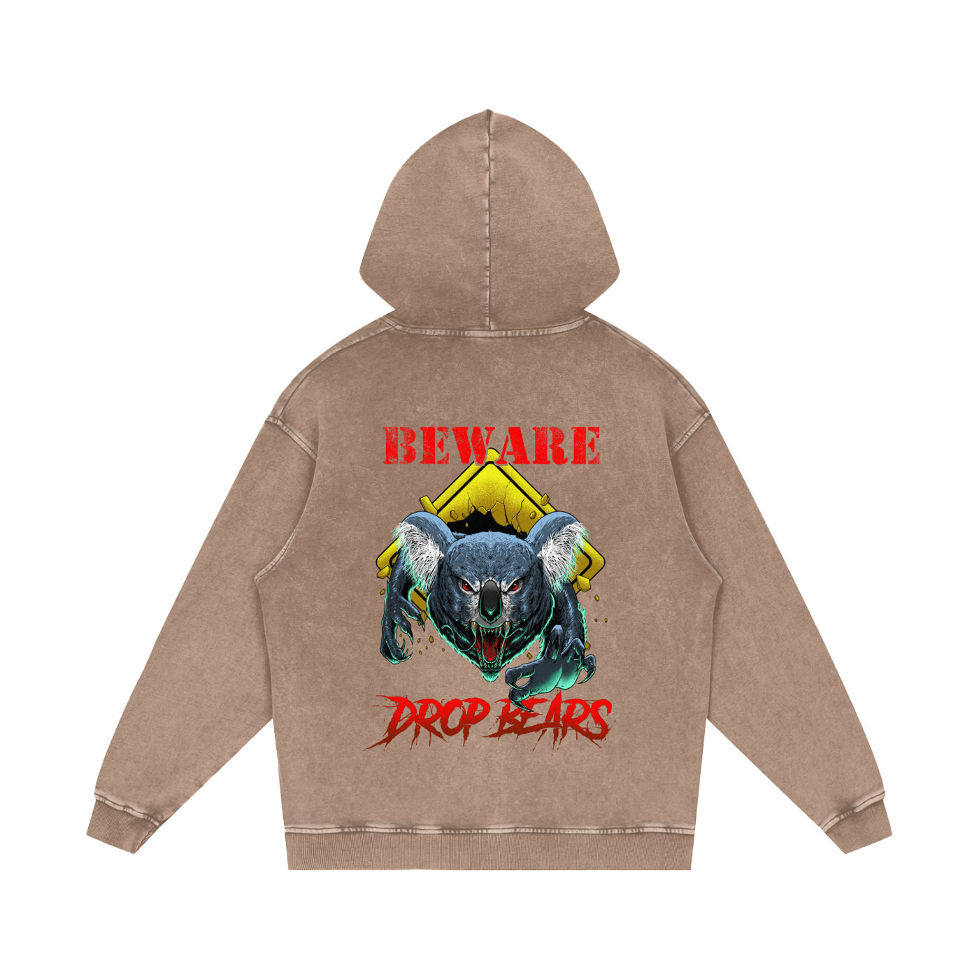 Beware Drop Bear Acid Wash Sand Hoodie