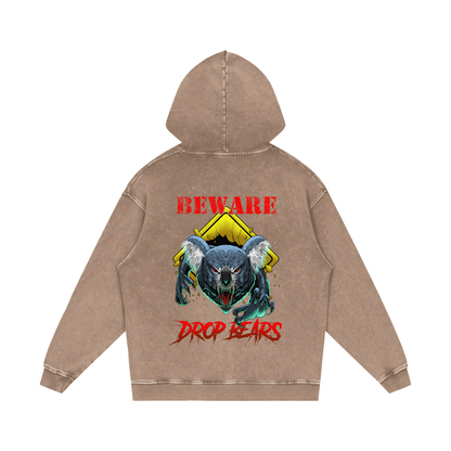 Beware Drop Bear Acid Wash Sand Hoodie