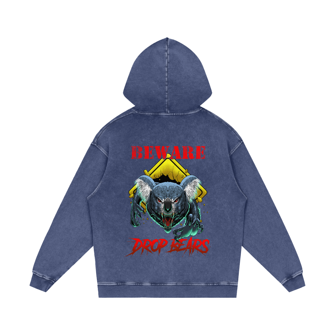 Beware Drop Bear Acid Wash Indigo Steel Blue Hoodie