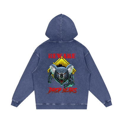 Beware Drop Bear Acid Wash Indigo Steel Blue Hoodie