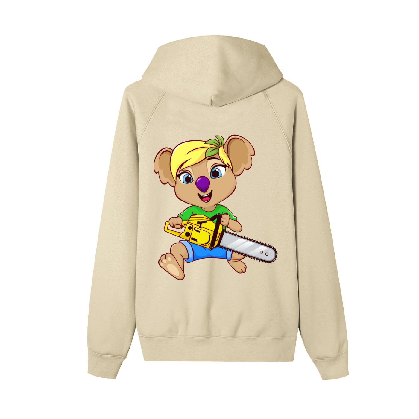 Disney Style Koala Chainsaw Light Khaki Zip-Up Fleece Hoodie