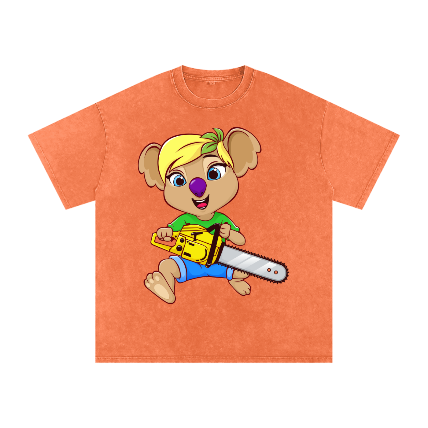 Disney Style Koala Chainsaw Acid Wash Orange Tee
