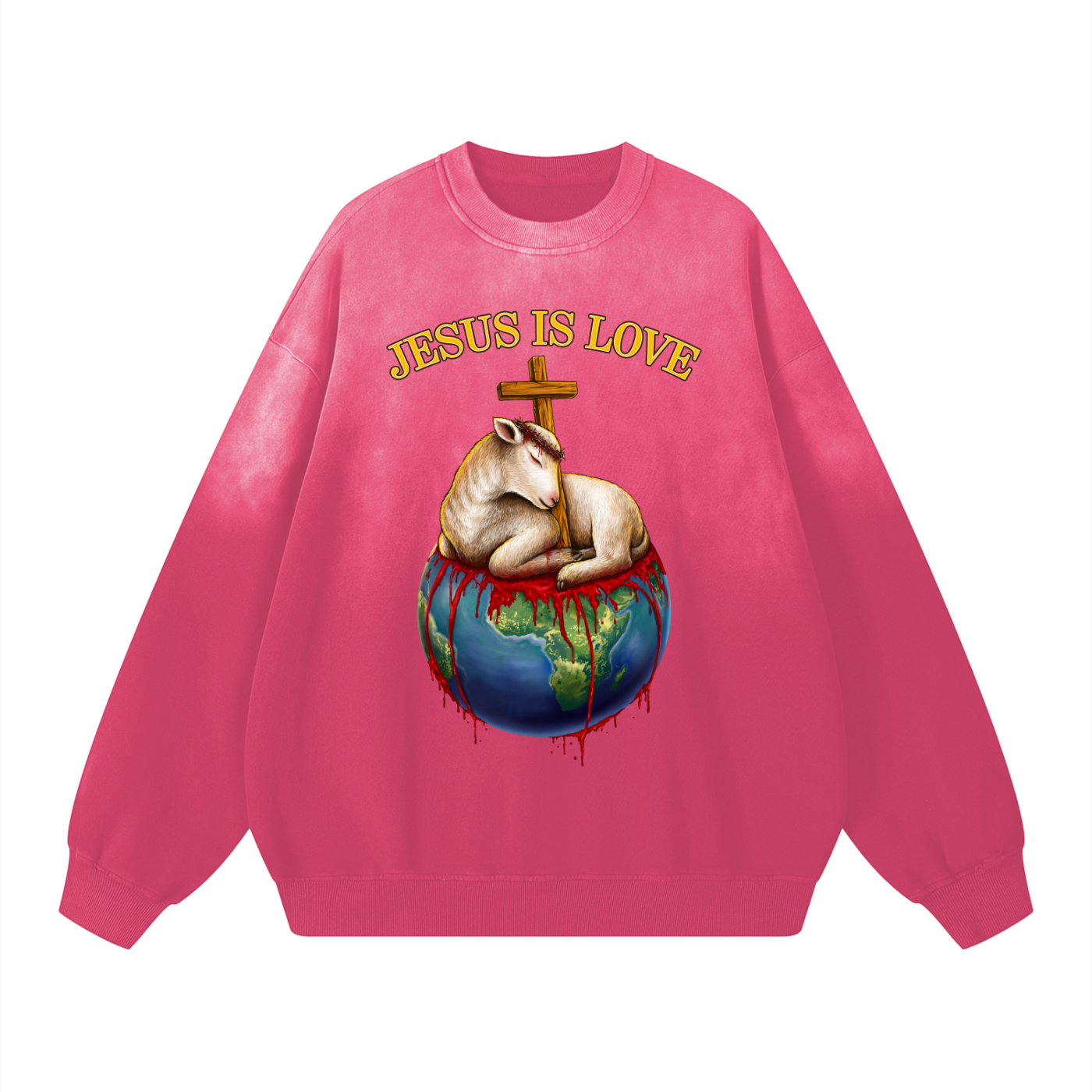 Jesus Is Love Sunfaded Acid Wash Pink Sweatshirt