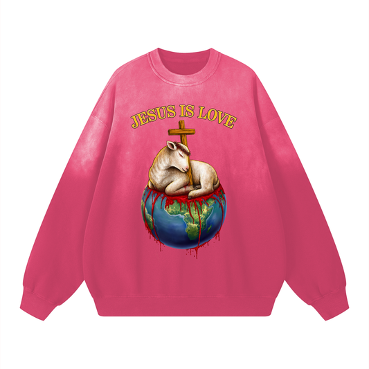 Jesus Is Love Sunfaded Acid Wash Pink Sweatshirt