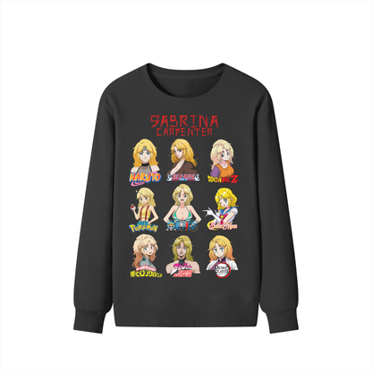 Sabrina Carpenter Anime Art Styles Black Classic Sweatshirt, Naruto, Bleach, Dragonball Z, Pokémon, One Piece, Sailor Moon, My Hero Academia, Jojo's Bizarre Adventure, Demon Slayer